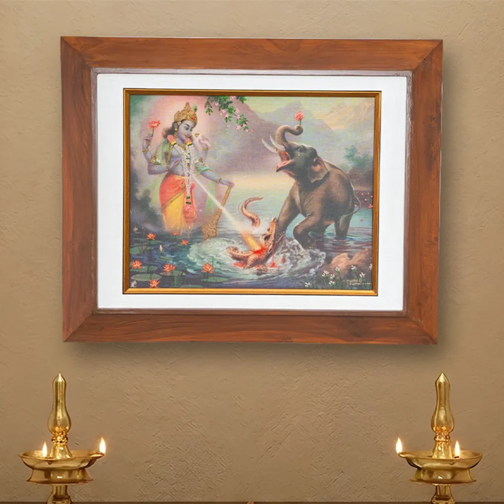 Gajendra Moksham – Traditional Indian Art Print by MU Ramalingam | Chithiraalayam, Chennai
