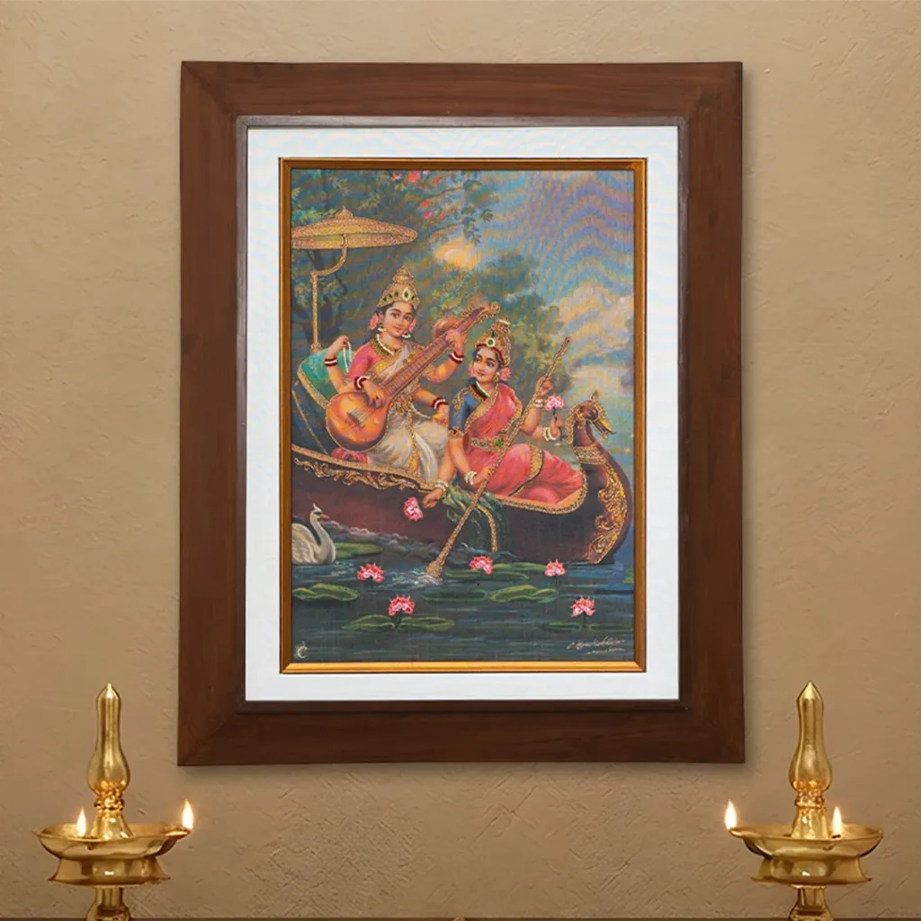 Sri Lakshmi Saraswathi – Traditional Indian Art Print by MU Ramalingam | Chithiraalayam, Chennai